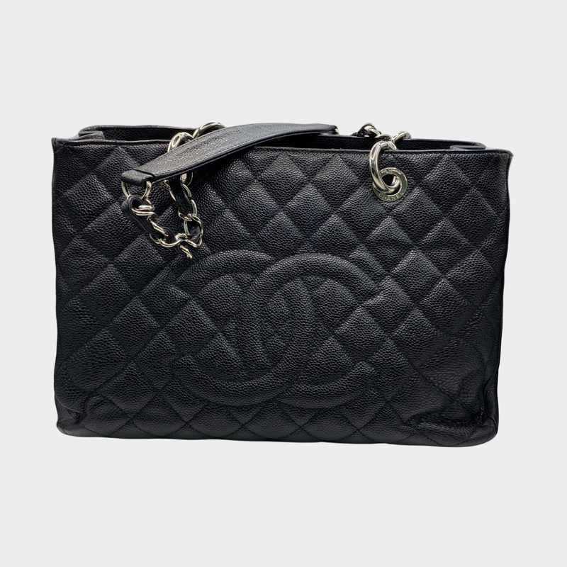 Chanel black grained quilted leather grand shopping tote