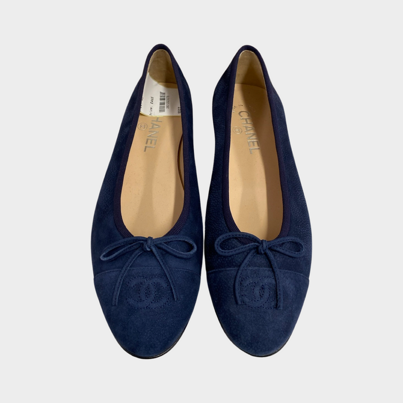 Chanel women's navy grained suede flats