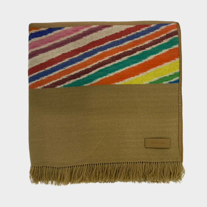 Hermes camel Cashmere scarf with leather trim