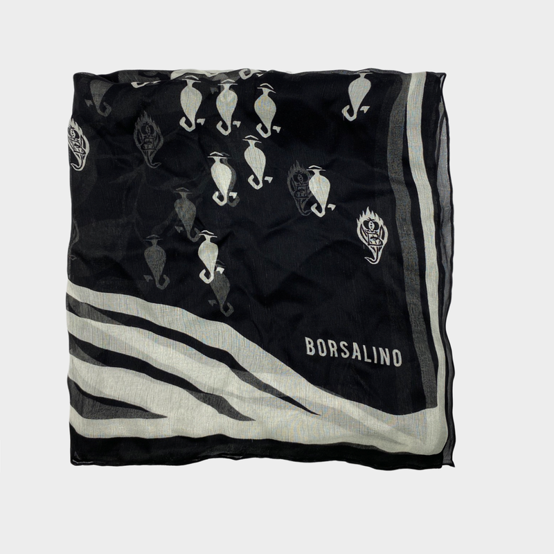Borsalino black and white floral print silk scarf