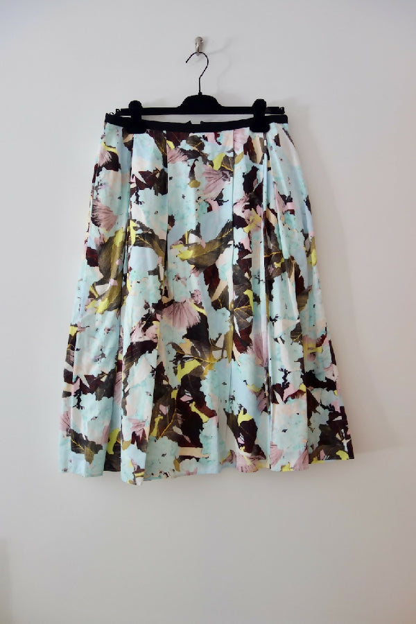 Erdem blue floral print pleated Imari skirt
