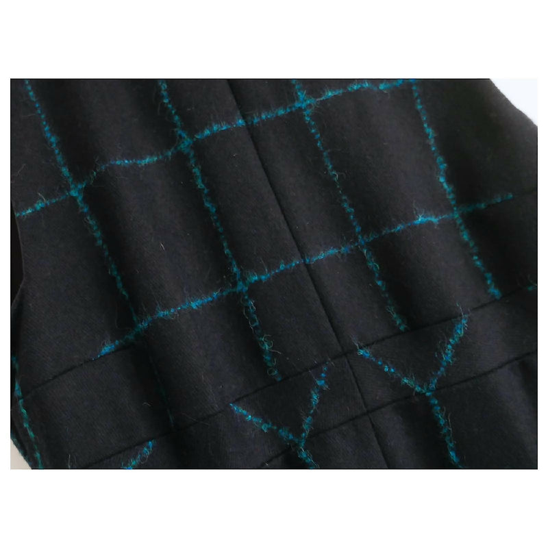 Christian Dior navy and turquoise checkered wool mix dress