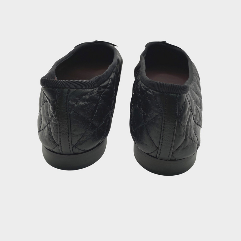Chanel black aged calfskin ballet flats