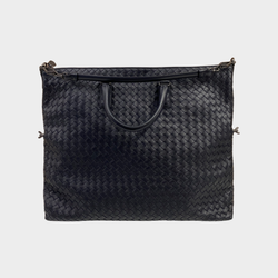 Bottega Veneta women's navy leather maxi intrecciato convertible tote