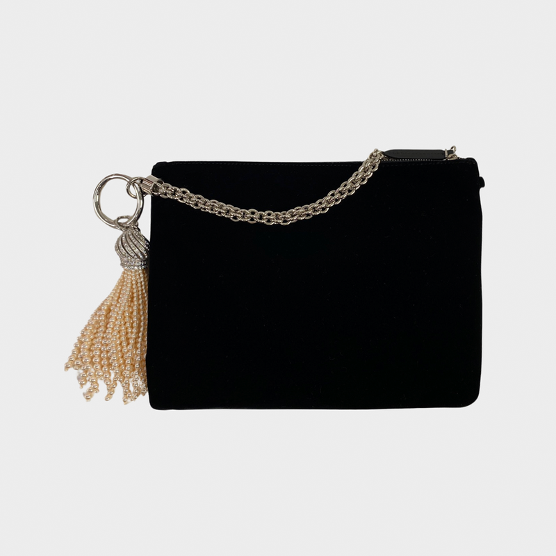 Jimmy Choo women's black velvet callie clutch bag