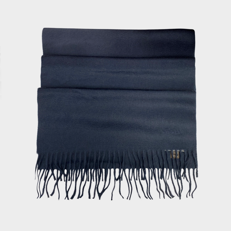 Hermes navy cashmere long scarf