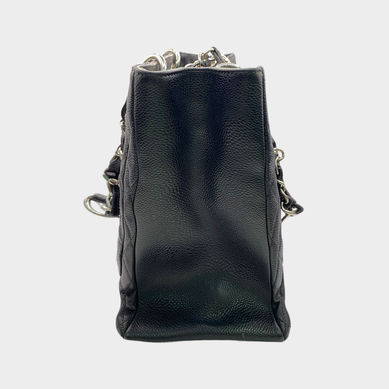 Chanel black grained quilted leather grand shopping tote