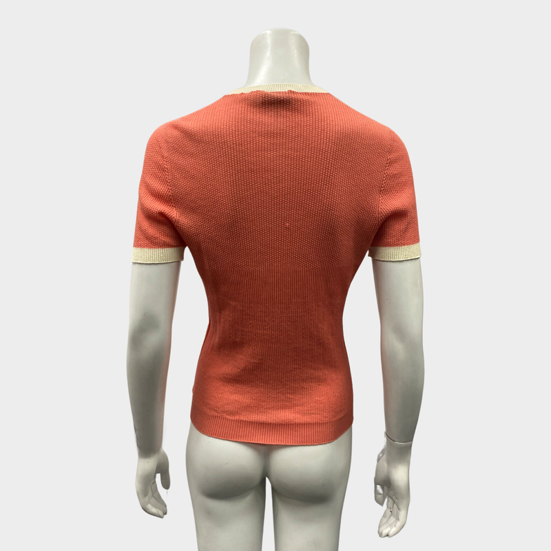 Chanel women's peach cotton t-shirt with embellished logo detail