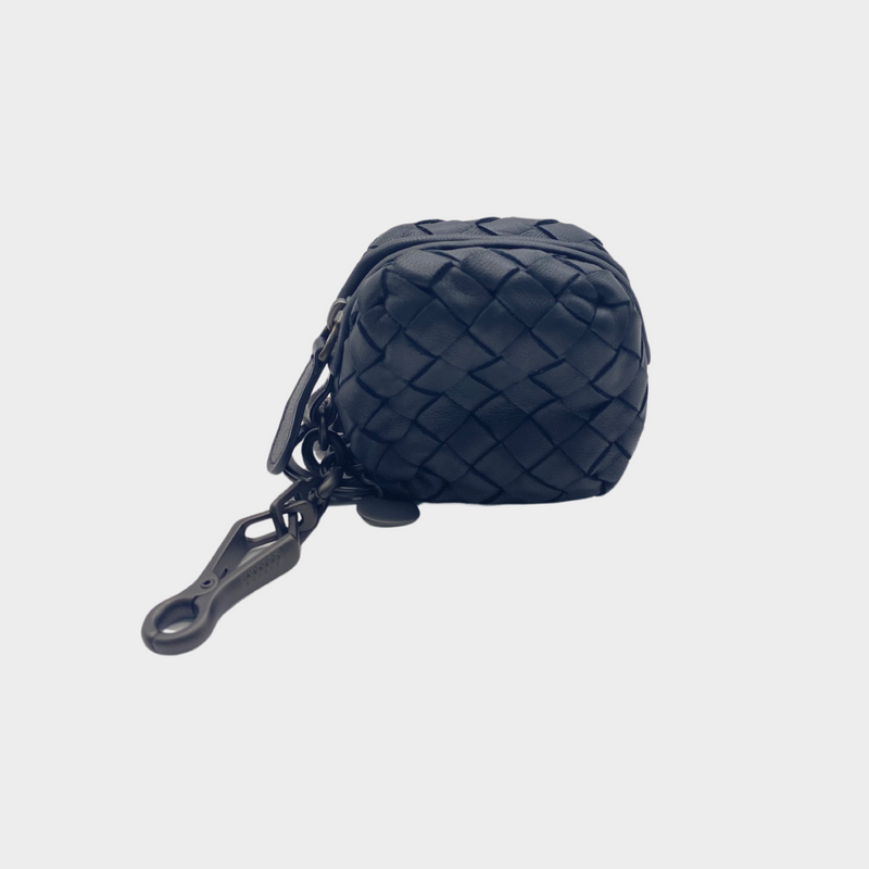 Bottega Veneta black Intrecciato mini pouch keyring