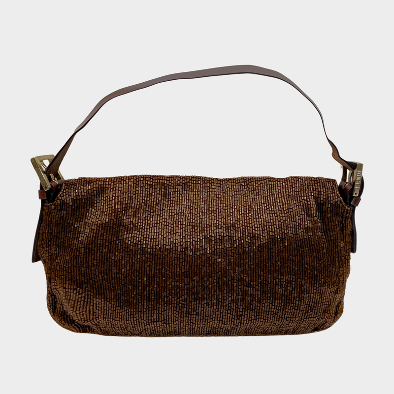 Fendi women's brown beaded baguette handbag