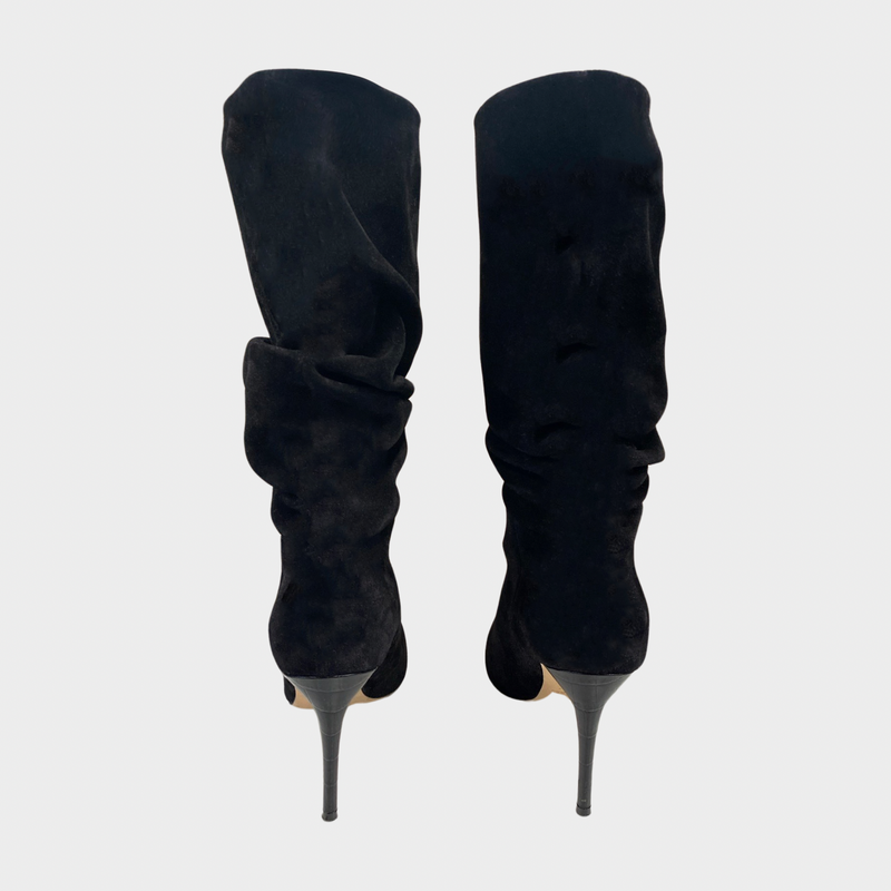 Paris Texas women's black suede ruched mid-length boots