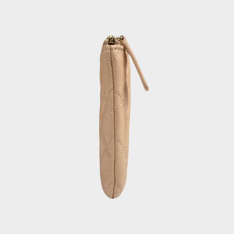 Chanel women's peach caviar leather pouch