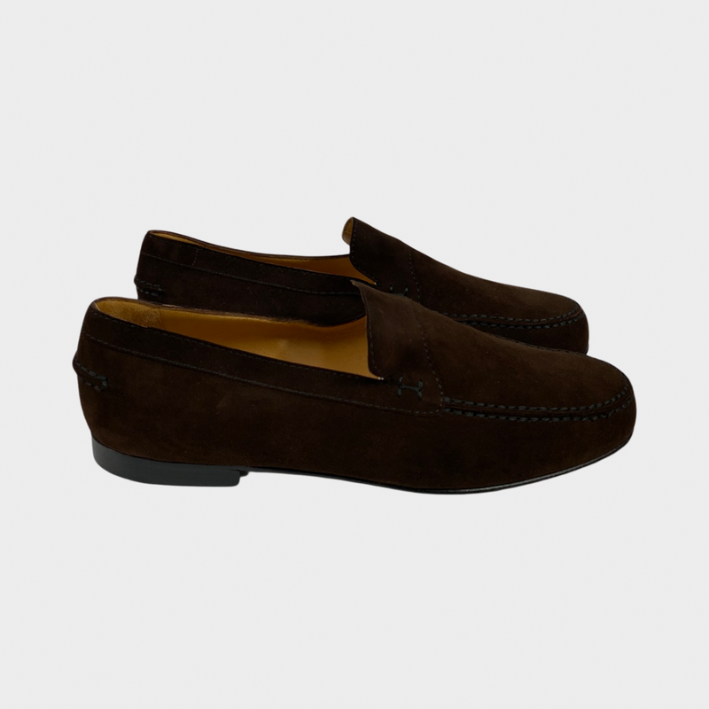 Hermes women's brown suede loafers