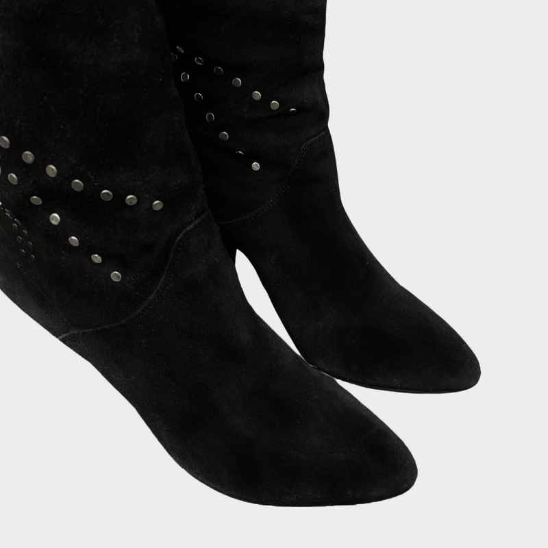 Isabel Marant women's black suede long boots with studs