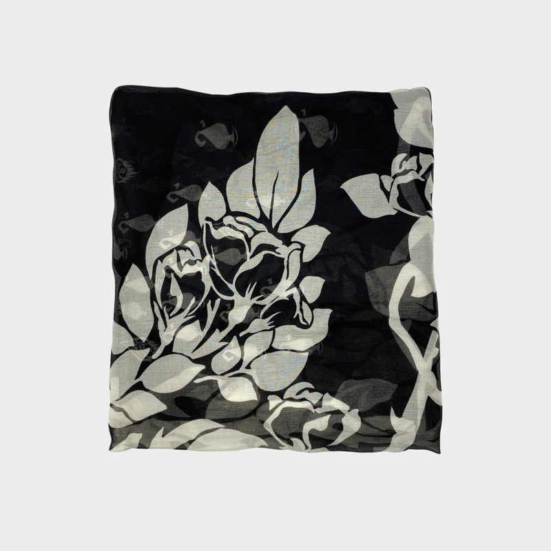 Borsalino black and white floral print silk scarf