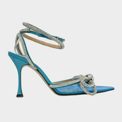 Mach&Mach blue clear crystal embellished lace up heeled pumps