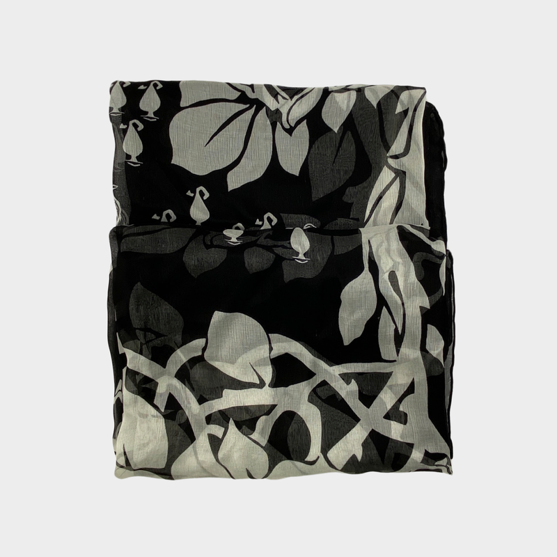 Borsalino black and white floral print silk scarf