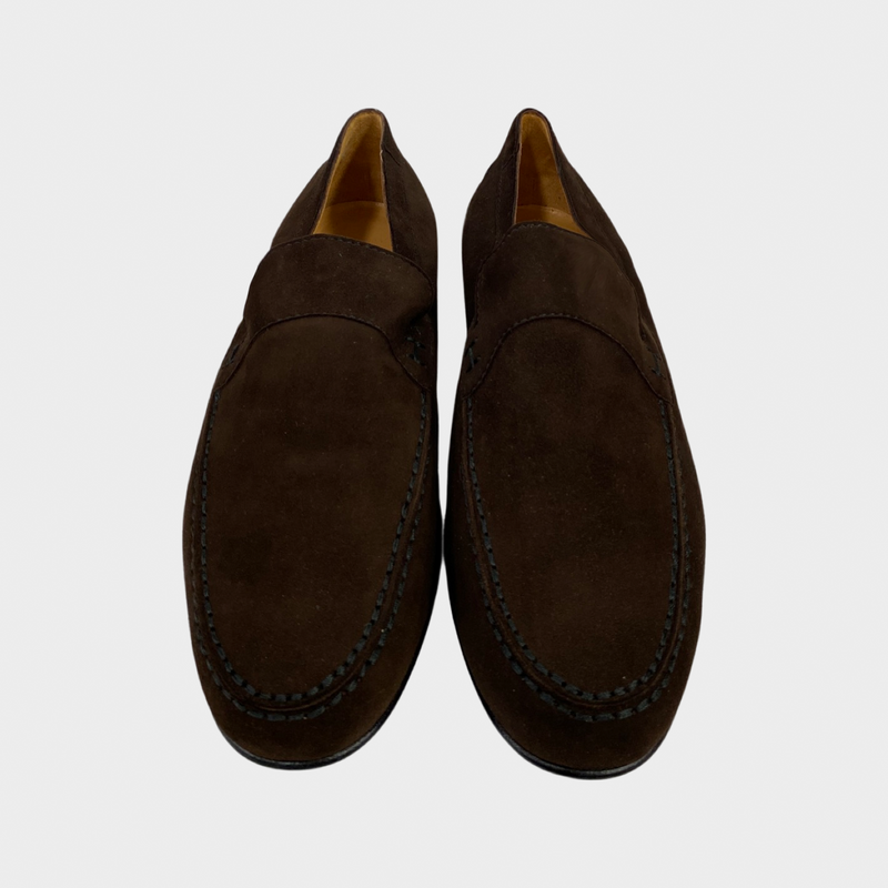 Hermes women's brown suede loafers
