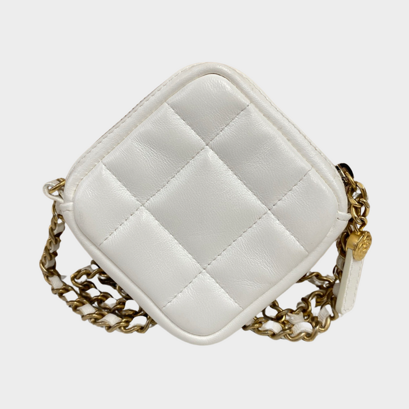 Chanel women's white quilted mini bag with gold logo