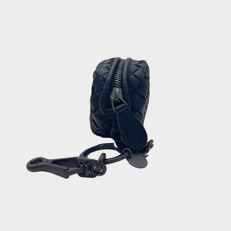 Bottega Veneta black Intrecciato mini pouch keyring