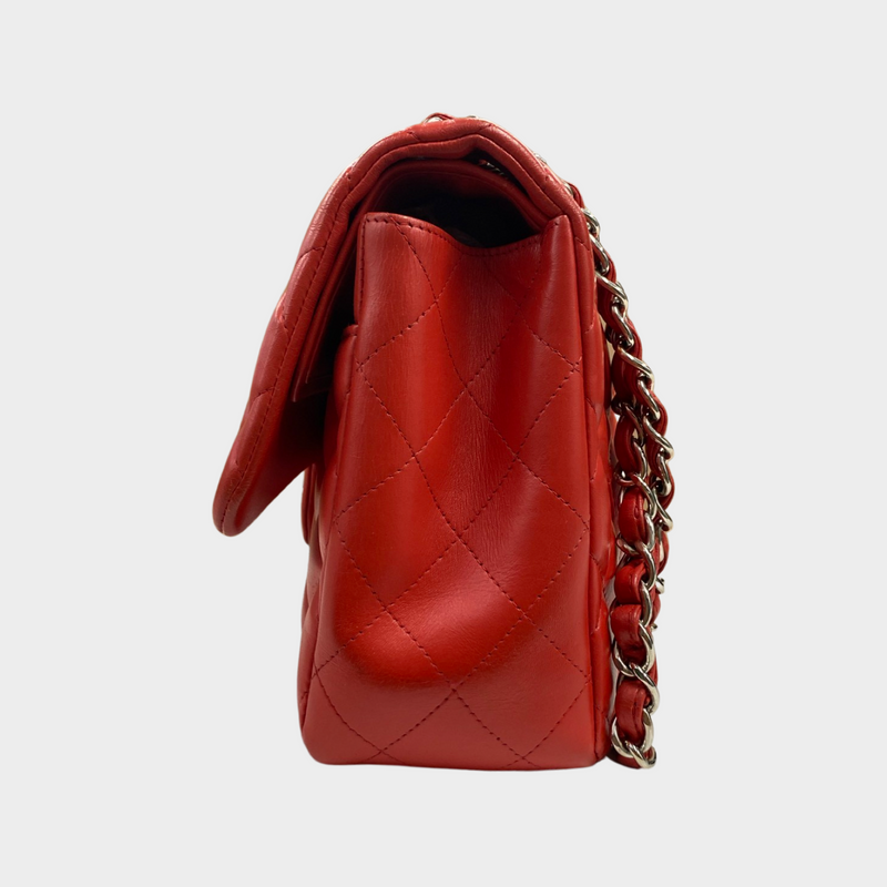 Chanel women's red jumbo flap 2.55 with silver hardware