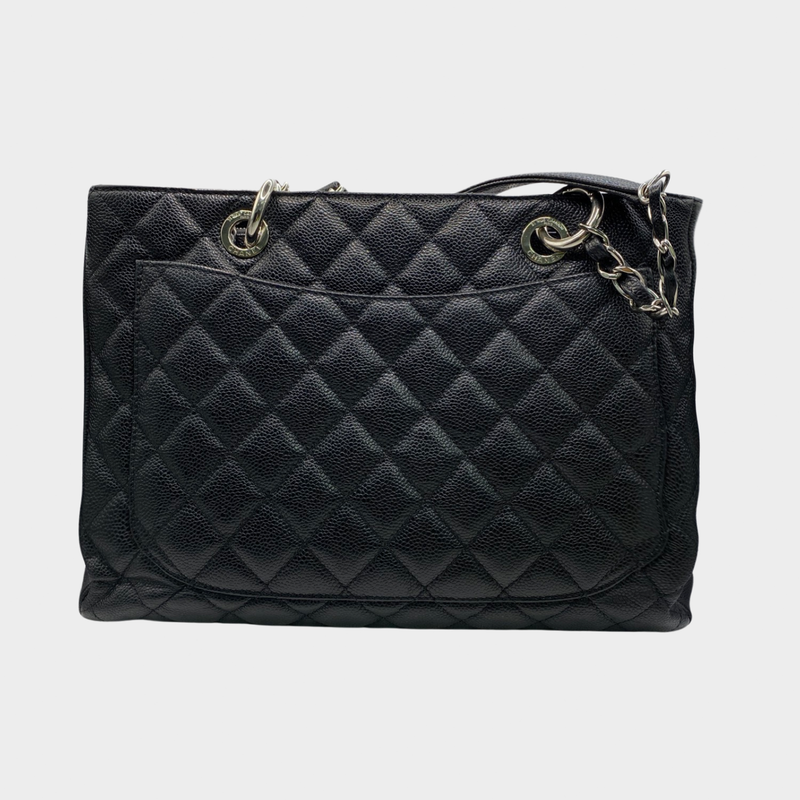 Chanel black grained quilted leather grand shopping tote