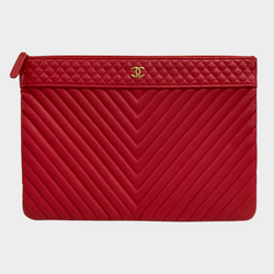 Chanel raspberry leather pouch