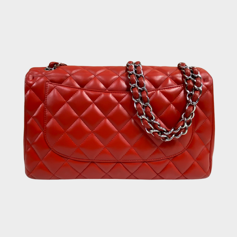Chanel women's red jumbo flap 2.55 with silver hardware