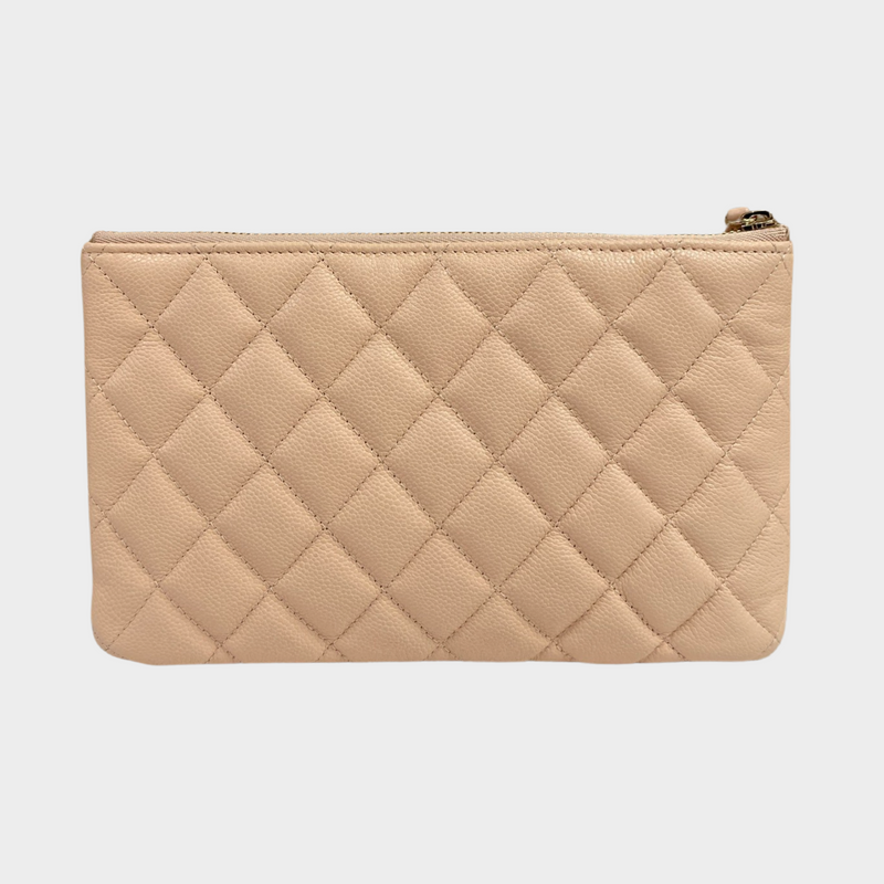 Chanel women's peach caviar leather pouch