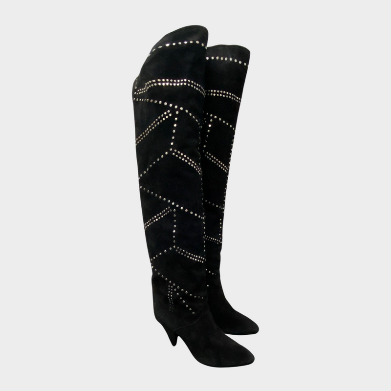Isabel Marant women's black suede long boots with studs
