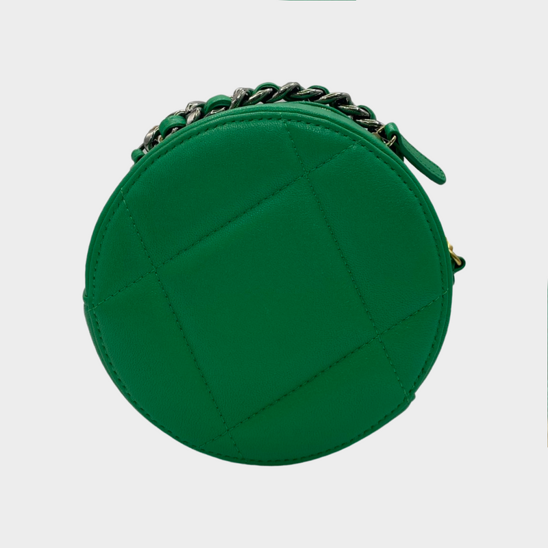 Chanel women's green leather quilted round mini bag