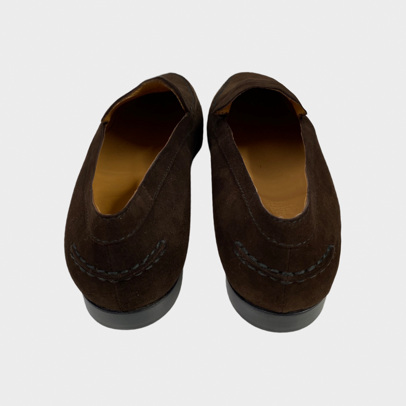 Hermes women's brown suede loafers