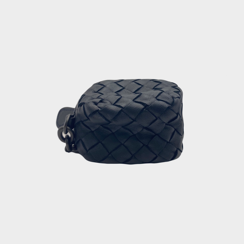 Bottega Veneta black Intrecciato mini pouch keyring