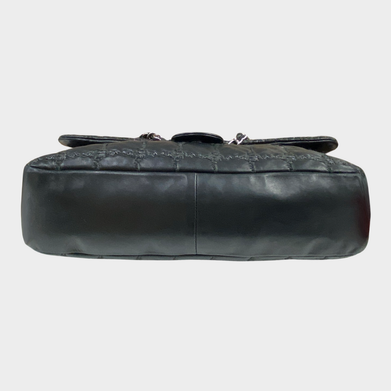 Chanel jumbo black leather quilted handbag