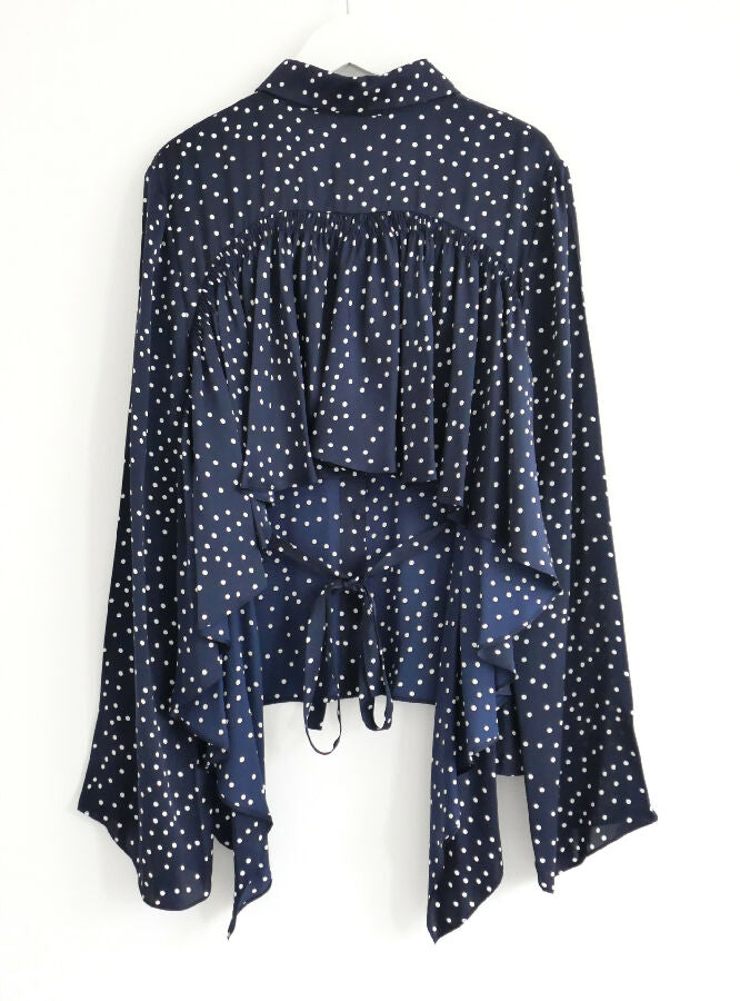 Magda Butrym women's navy and white Orleans Polka Dot Silk Blouse