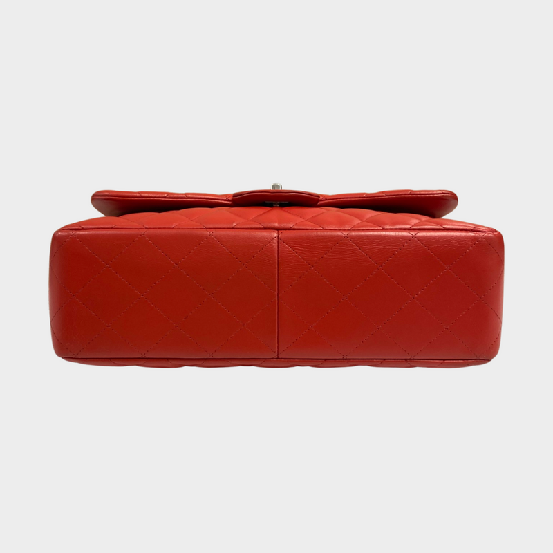 Chanel women's red jumbo flap 2.55 with silver hardware