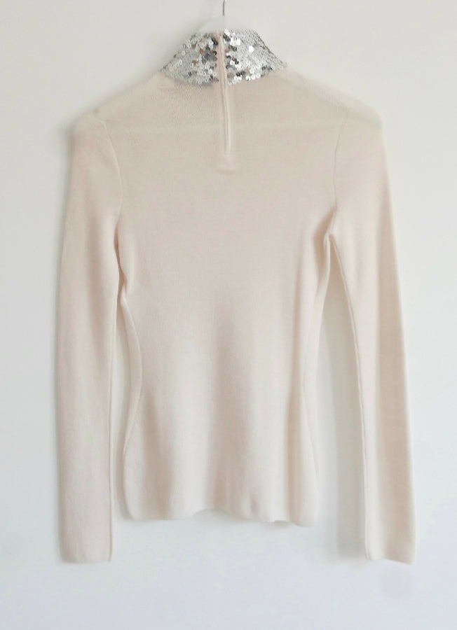 Dior x Raf Simons women’s white wool/silk jumper with sequinned roll neck detailing