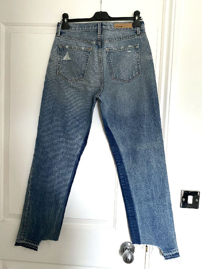 GRLFRND women's blue two tone cotton straight-leg Helena jeans