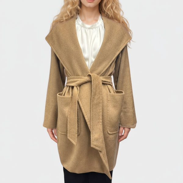 Max Mara Women's Beige Camel Wool Wrap Coat