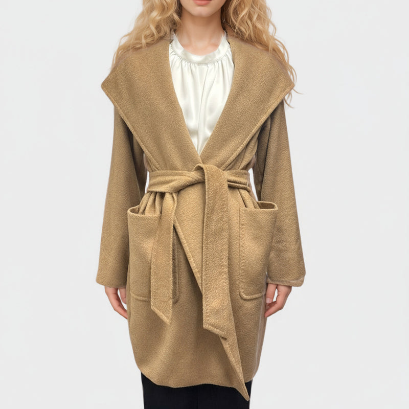 Max Mara Women's Beige Camel Wool Wrap Coat