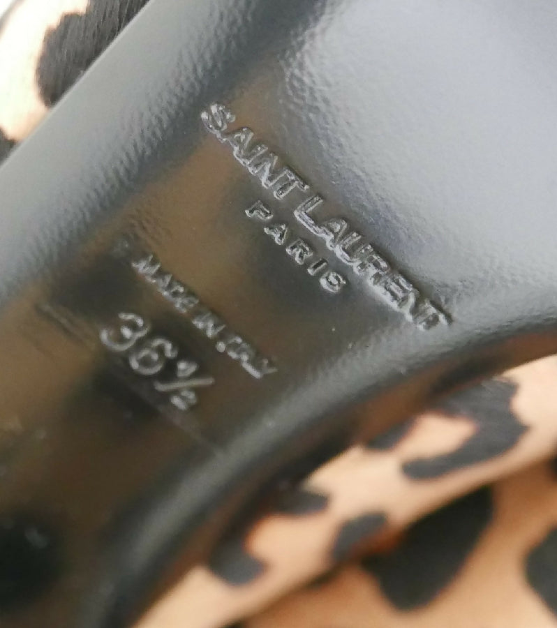 Saint Laurent leopard print calf hair lace-up sandals