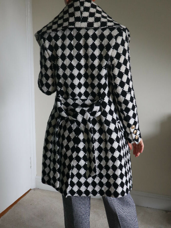 Balmain women's black and white houndstooth wool coat