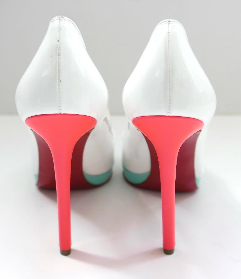 Christian Louboutin women’s white patent leather Pigalle heels