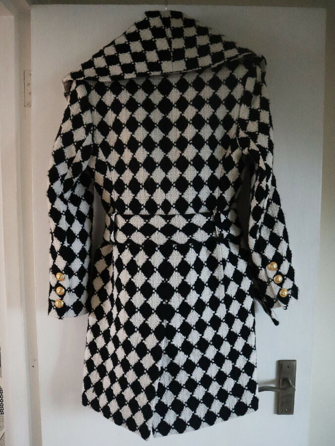 Balmain women's black and white houndstooth wool coat