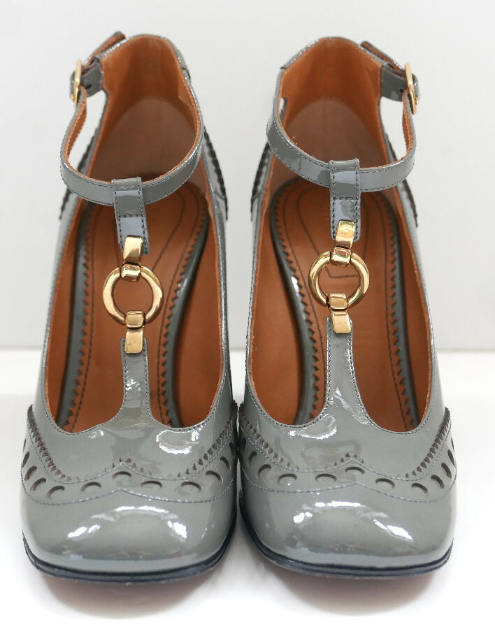 Chloe grey patent leather Perry t-bar pumps
