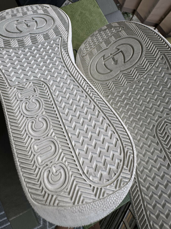 Gucci women's ecru sneakers with multicolour monogram embroidery