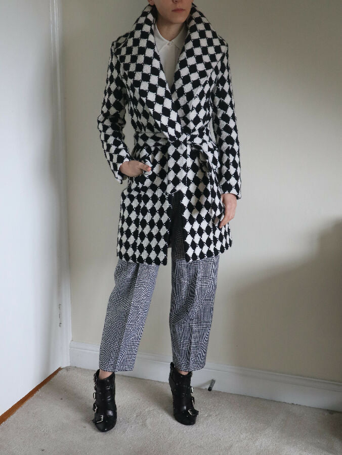 Balmain women's black and white houndstooth wool coat