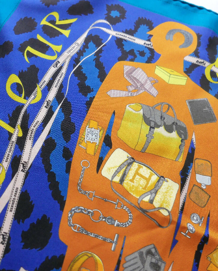 Hermes Unisex Blue and Orange Monsieur & Madame Foulard Scarf