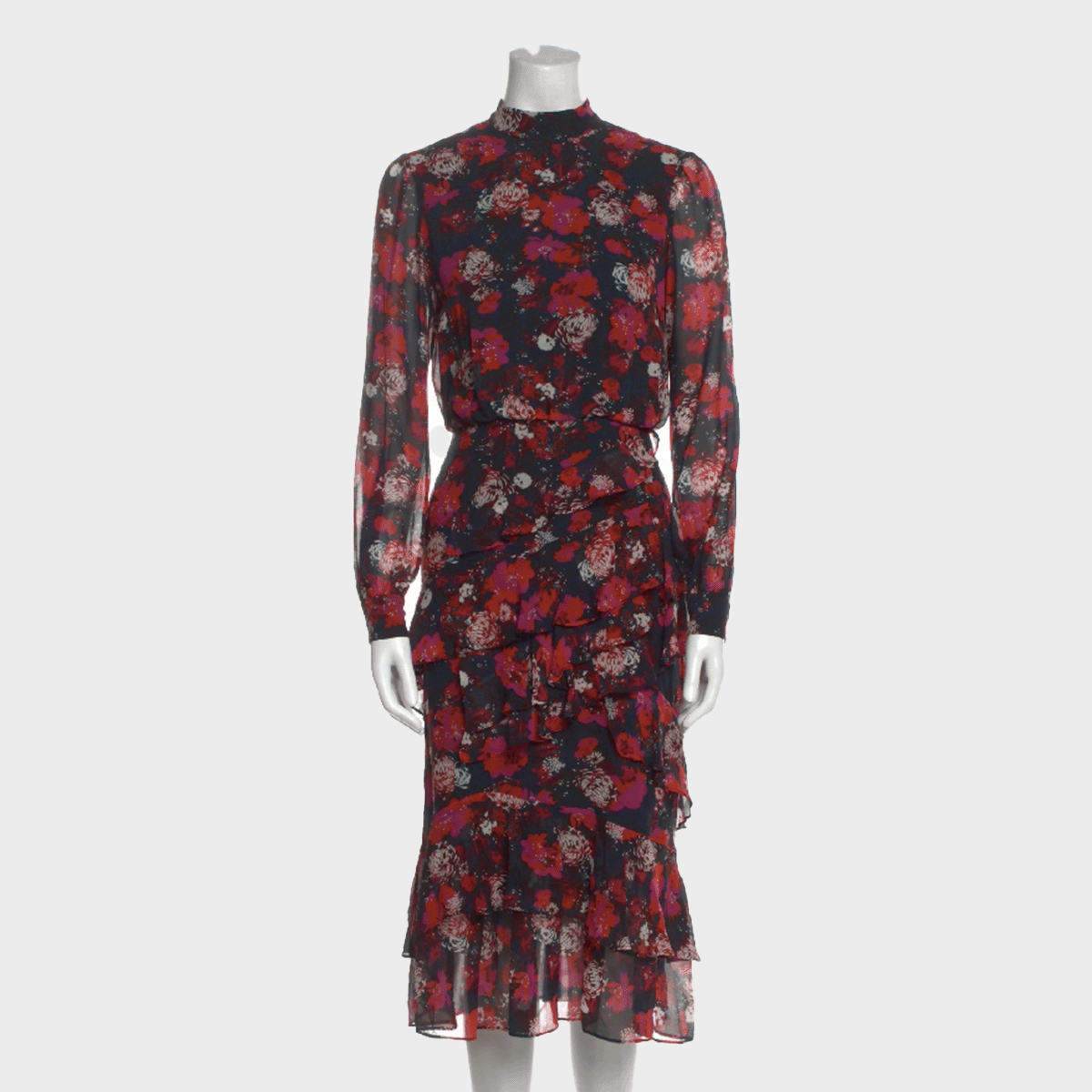 Saloni women's red midi length floral print dress – Loop Generation