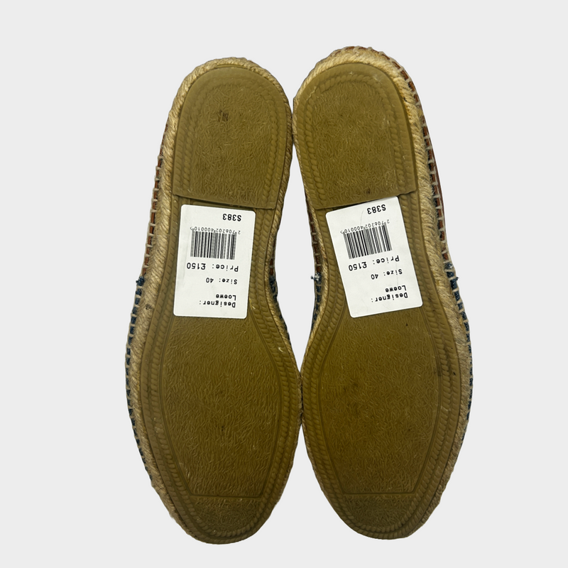 Loewe women's denim and tan leather loafers with raffia sole
